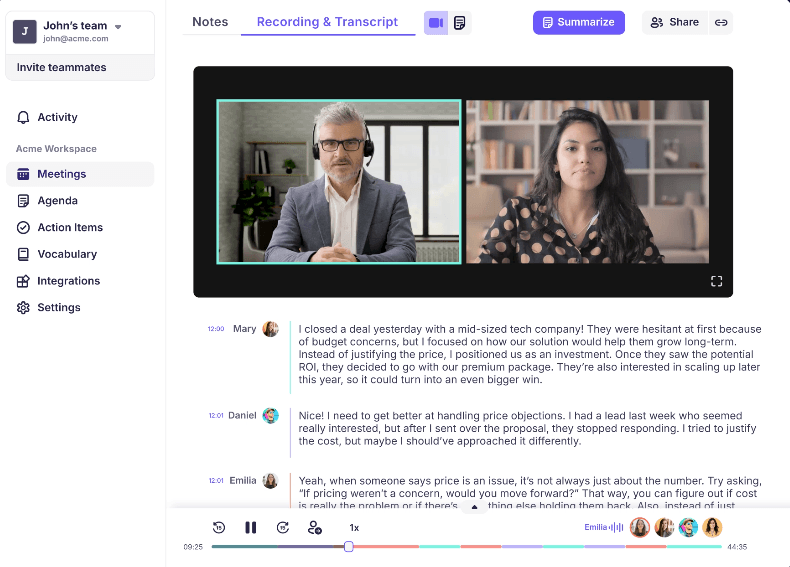 The user interface of Krisp