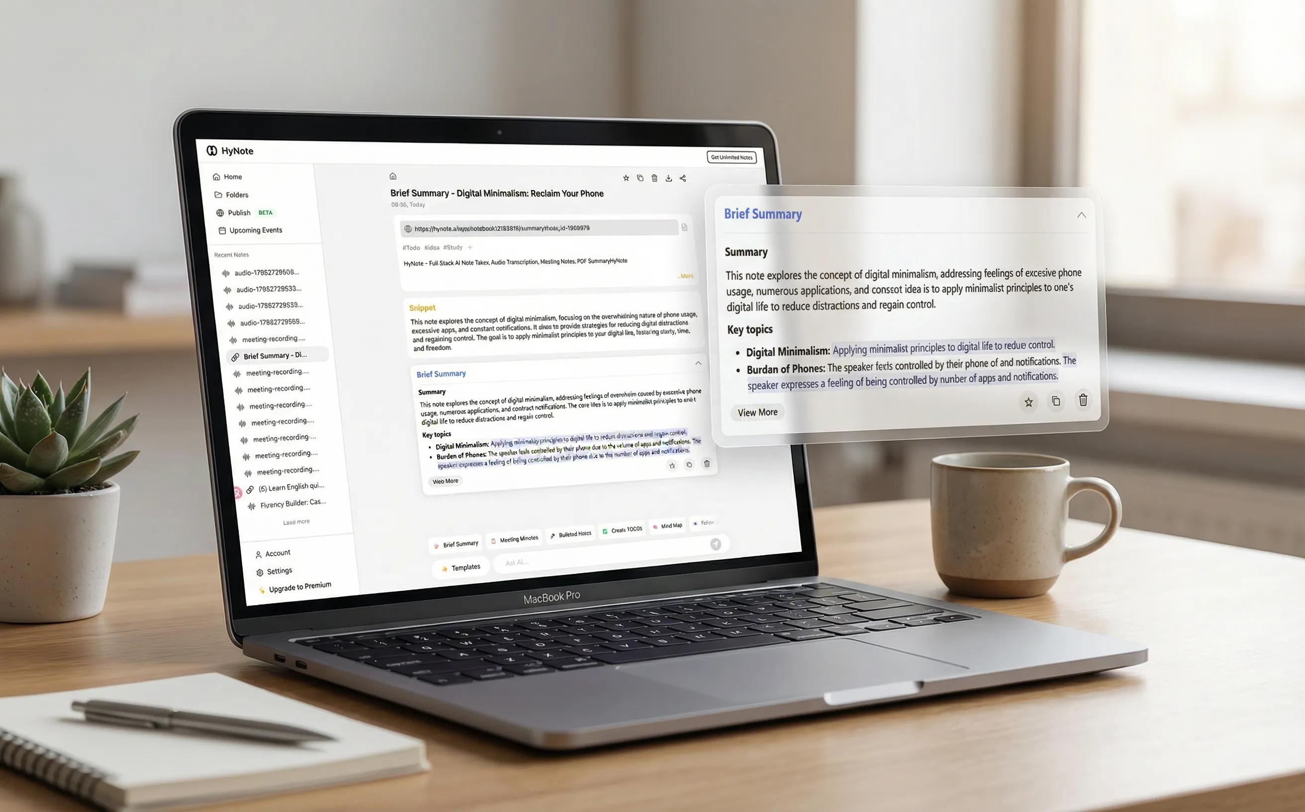 Résumés intelligents et éléments d'action