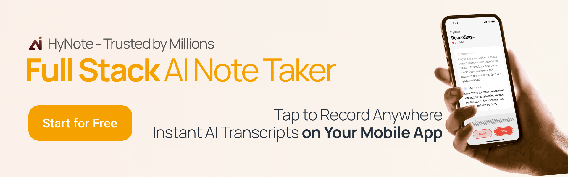 hynote record anywhere - audio recording, speaker labeling